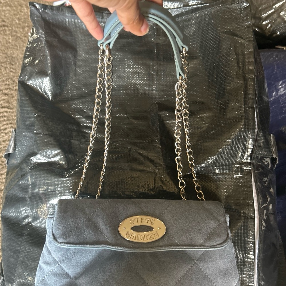 Steve Madden Quilted Shoulder Bag in Slate Gray with Silver Hardware